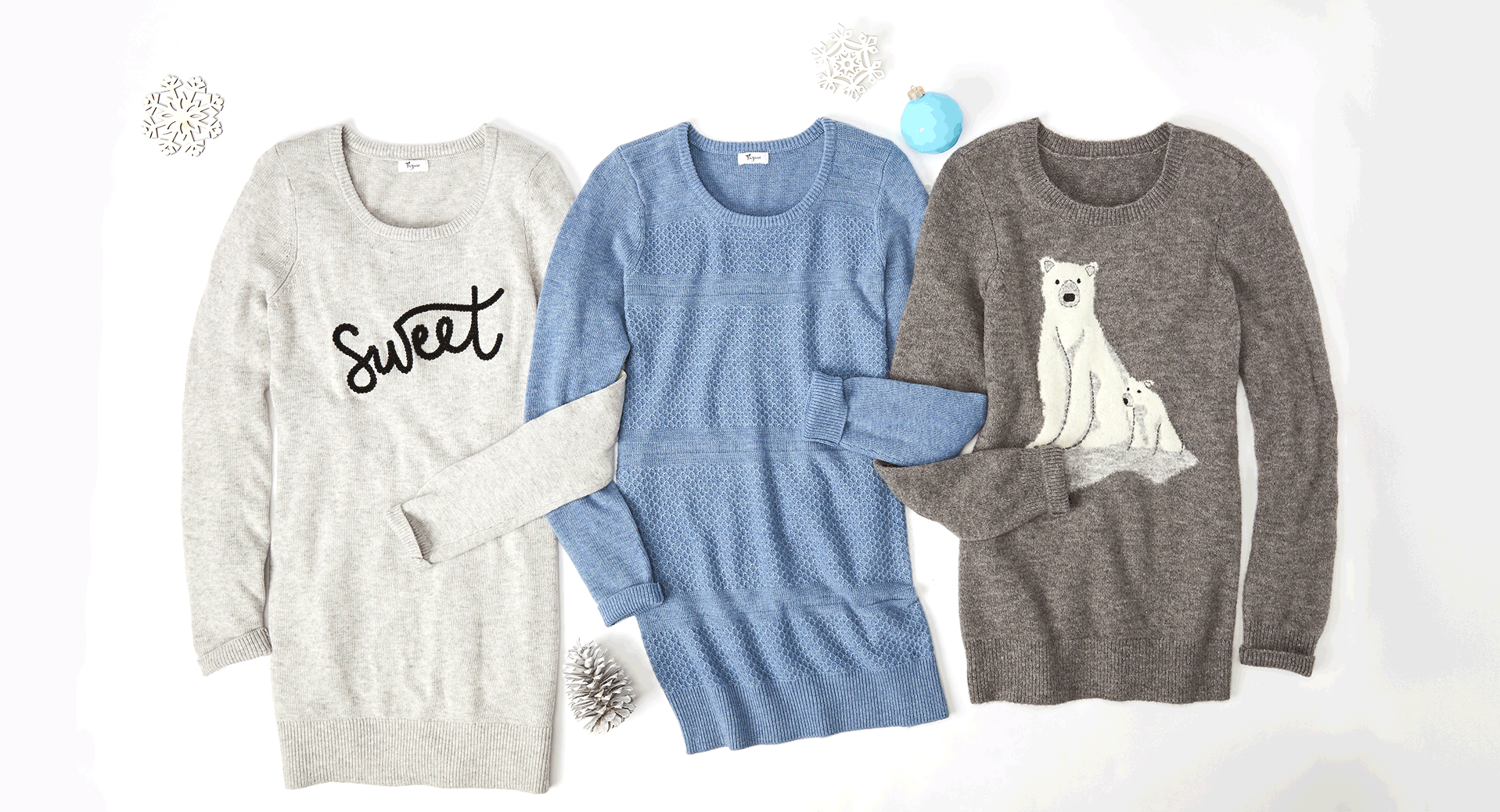 Bundle yourself up in the coziest knits featuring timeless designs and winter-inspired prints